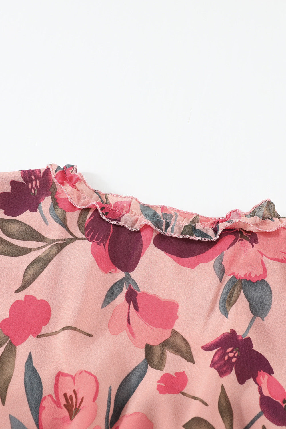 Floral Frill Trim Flounce Sleeve Plunge Maxi Dress OutfitFlow