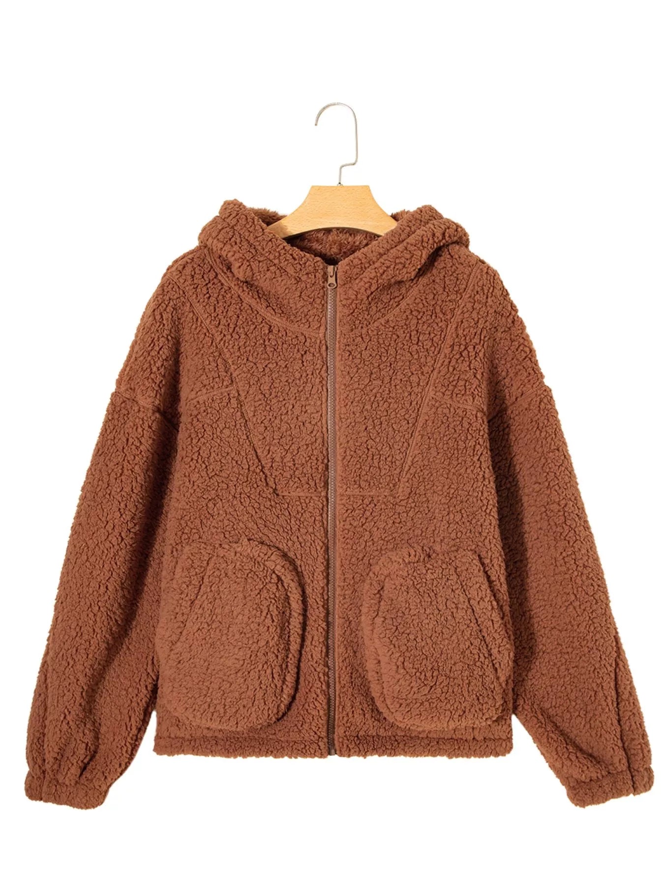 Zip Up Hooded Sherpa Jacket OutfitFlow
