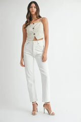 MABLE Linen Mix Button Down Tank Top OutfitFlow
