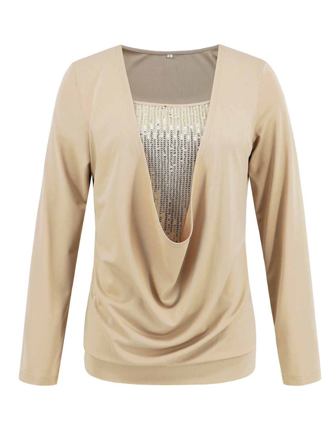 Outfit Flow - Faux Layered Sequin Long Sleeve Blouse