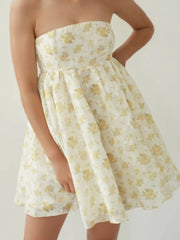 Strapless Floral Print Summer Dress OutfitFlow