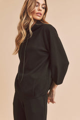 Aemi + Co Lightweight Drawstring Mock Neck Sweatshirt OutfitFlow