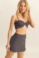 HYFVE Ruched Bra Top and Mini Skirt Set OutfitFlow
