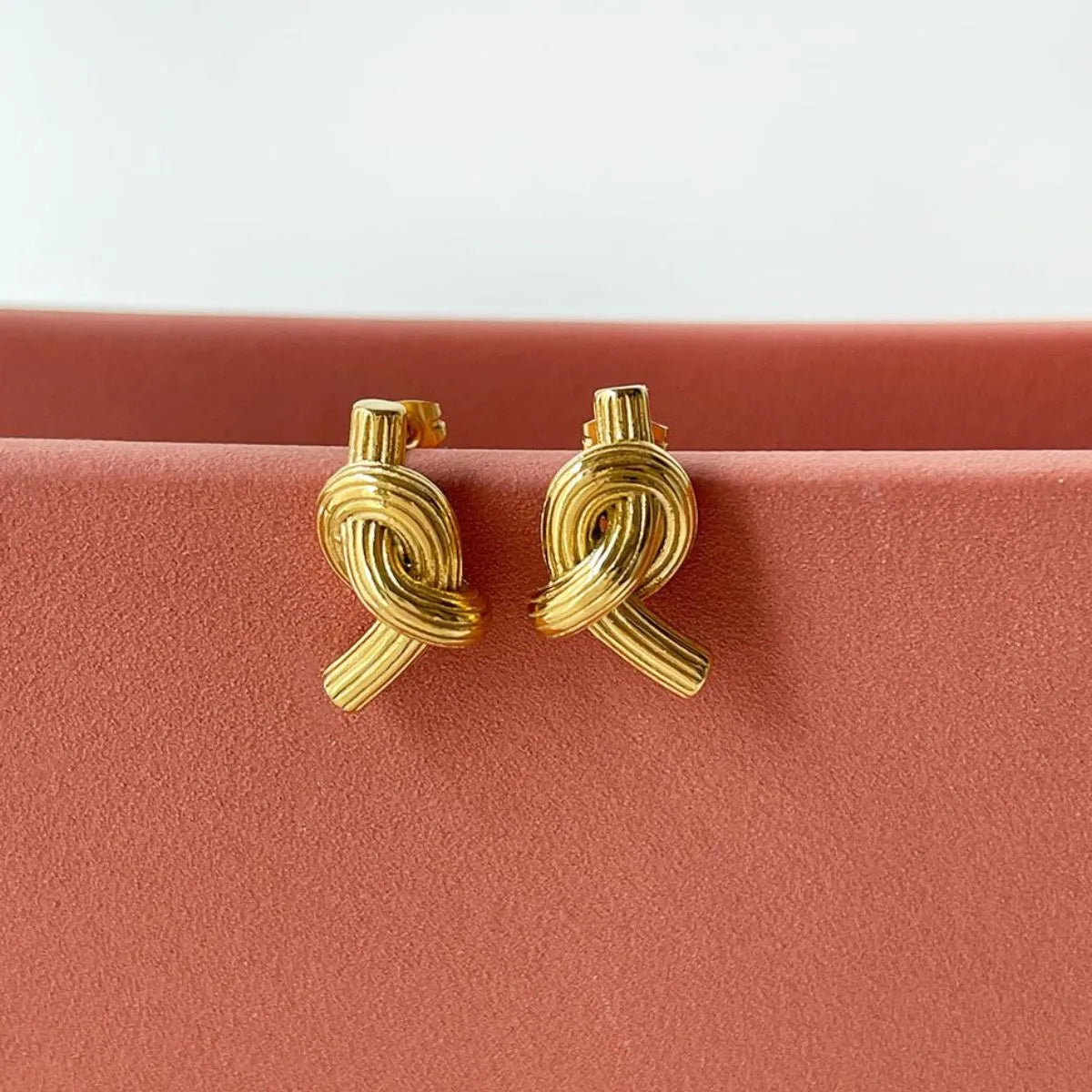 18K Gold-Plated Twisted Knot Stud Earrings OutfitFlow