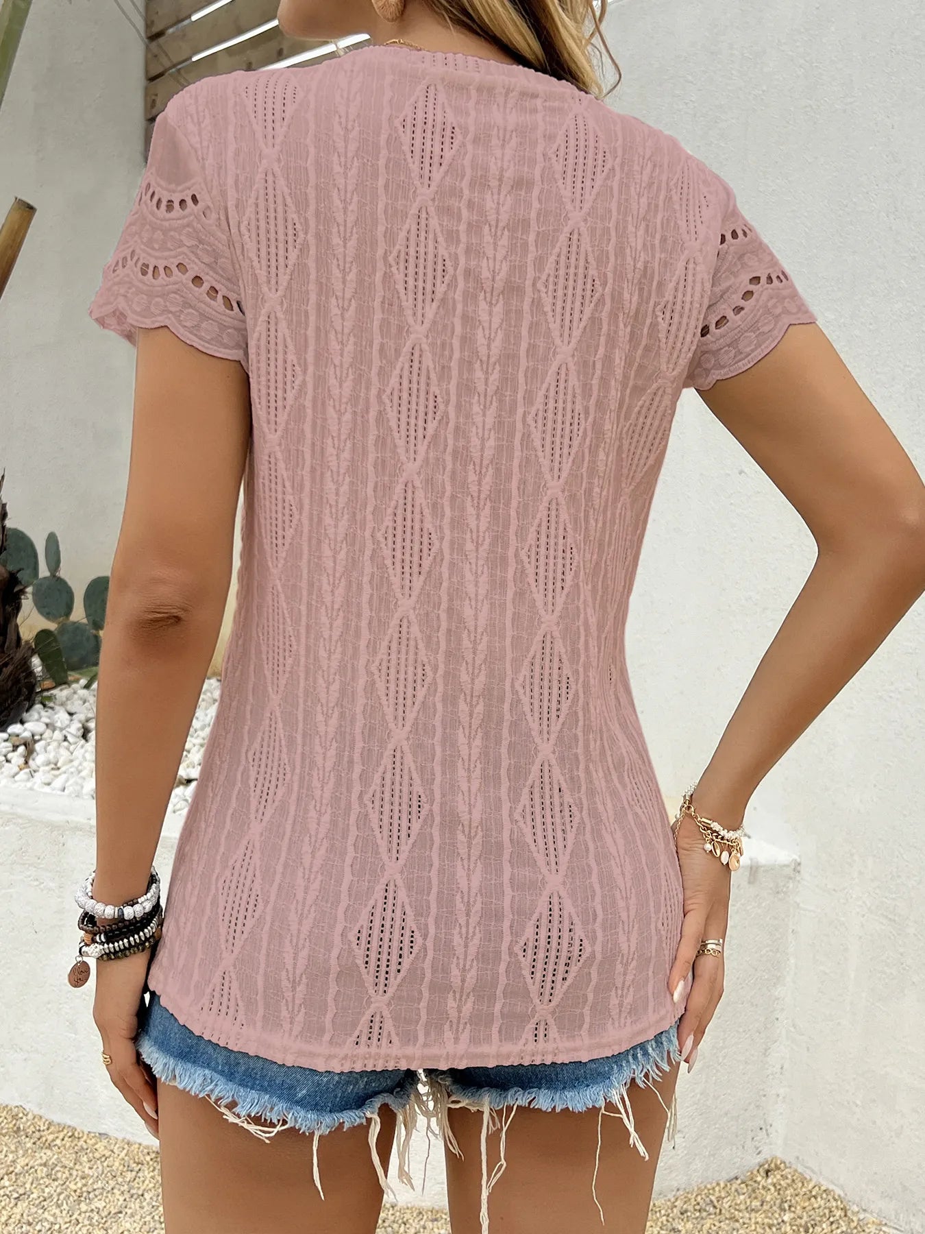 Crochet Lace Short Sleeve T-Shirt OutfitFlow