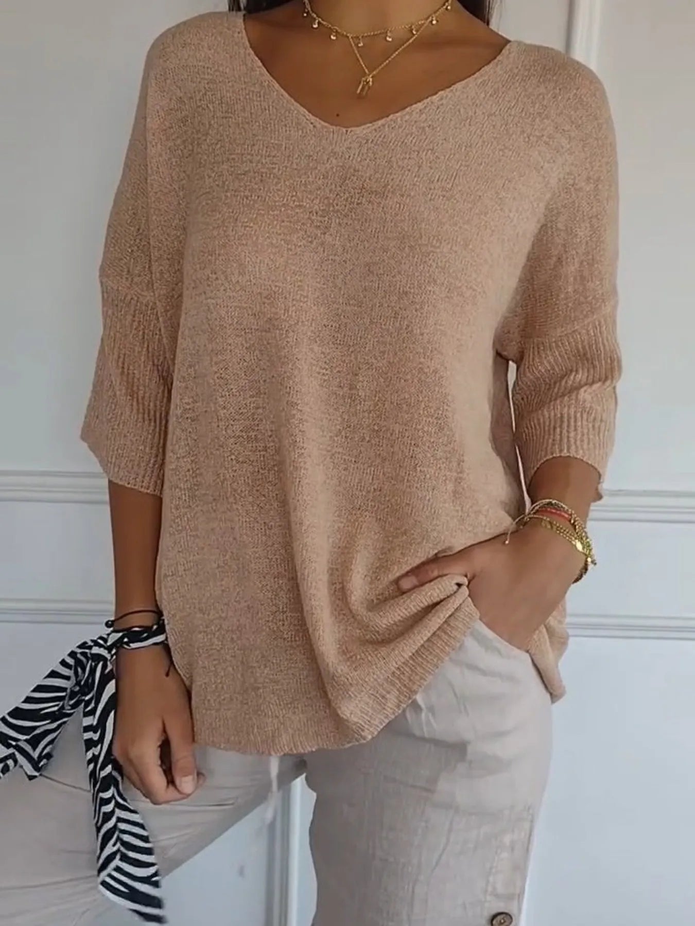 Full Size Relaxed Fit Ribbed Hem Sweater Plus Size Camel OutfitFlow
