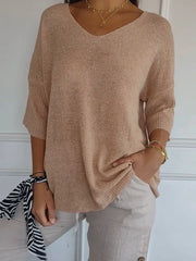 Full Size Relaxed Fit Ribbed Hem Sweater Plus Size Camel OutfitFlow