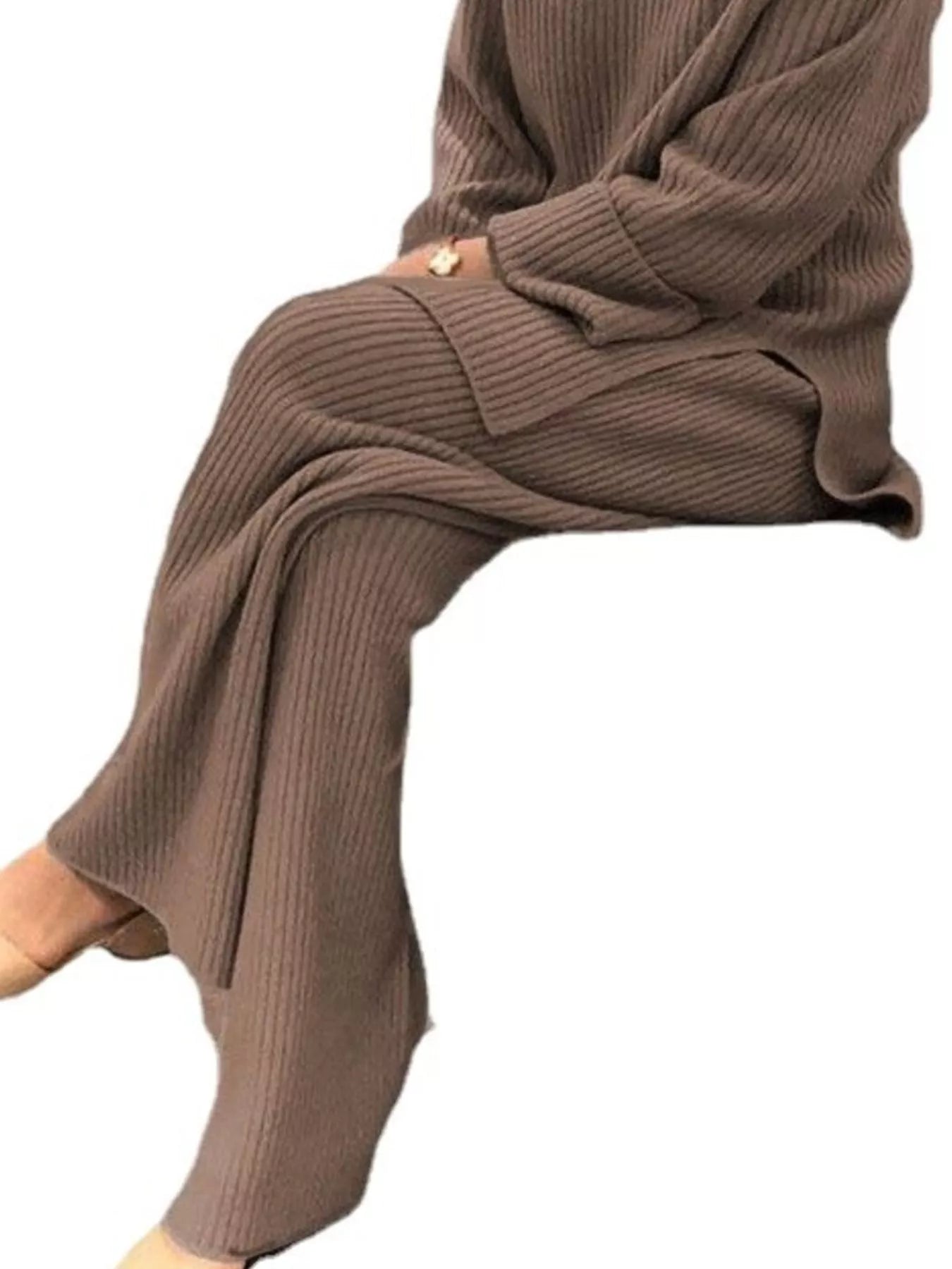 Full Size Ribbed Knit Relaxed Fit Top and Pants Sweater Set Plus Size OutfitFlow