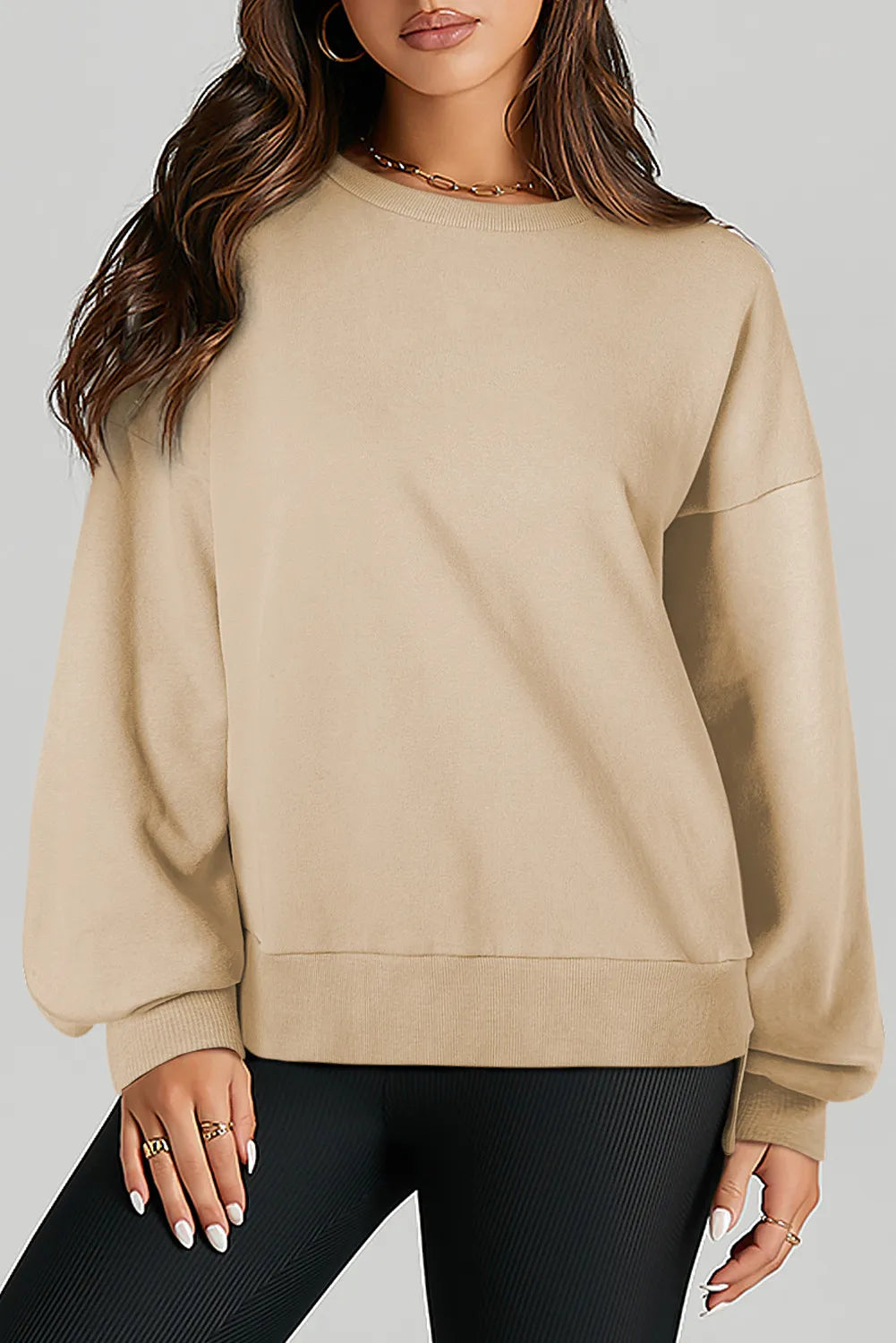 Outfit Flow - High-Low Round Neck Long Sleeve Sweatshirt