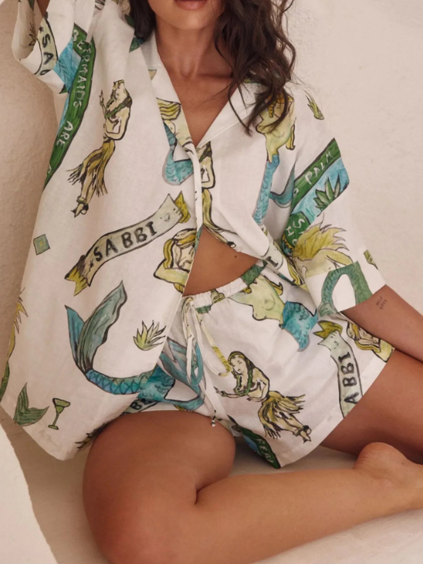 Printed Button Up Shirt and Shorts Set OutfitFlow
