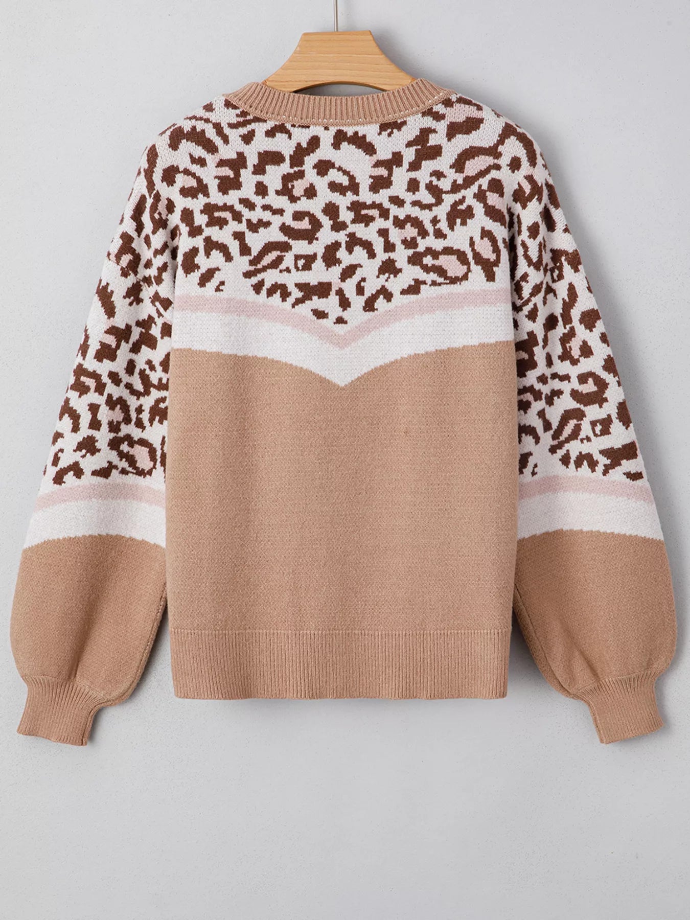 Leopard Color Block Knit Round Neck Baggy Sweater OutfitFlow