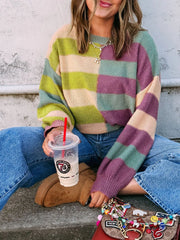 Stripe Drop Shoulder Ribbed Edge Sweater OutfitFlow
