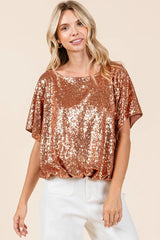 Mittoshop Sequin Short Sleeve Elastic Band Hem Top OutfitFlow