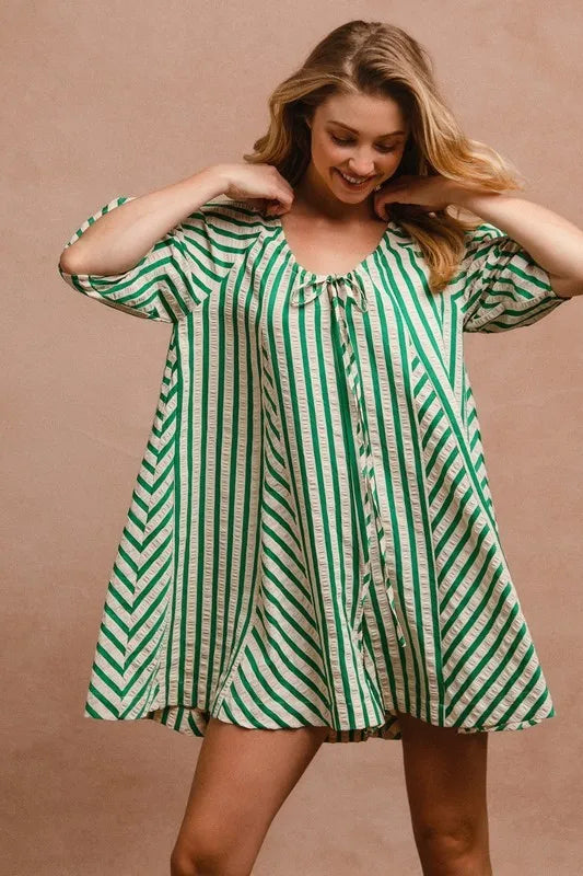 BiBi Puffy Sleeves Romper with Back Button Closure OutfitFlow