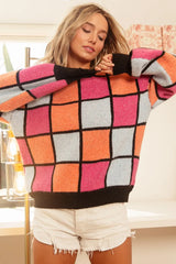 BiBi Multi Color Checker Pattern Sweater OutfitFlow