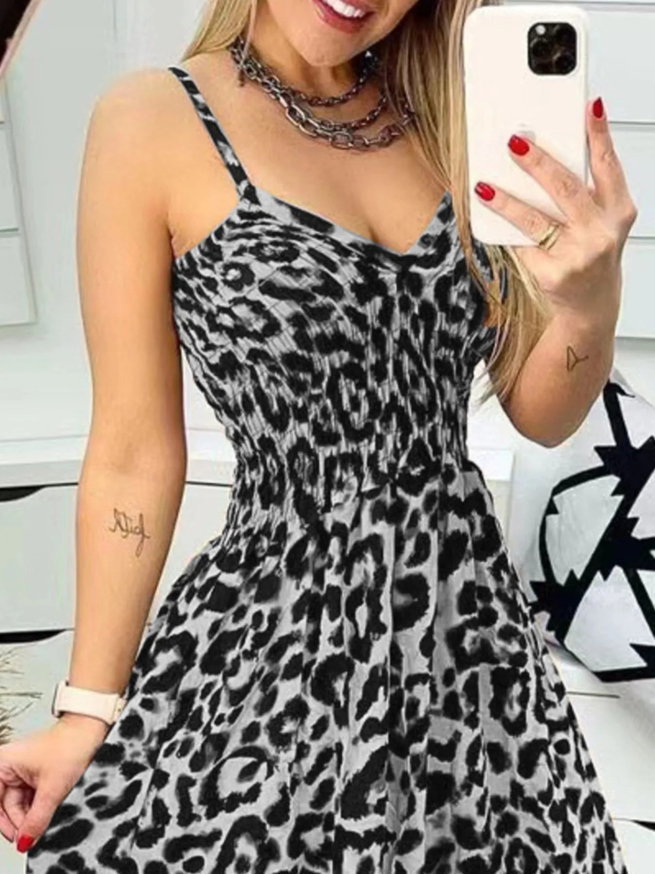 Full Size Leopard Print Spaghetti Strap Maxi Dress Plus Size OutfitFlow