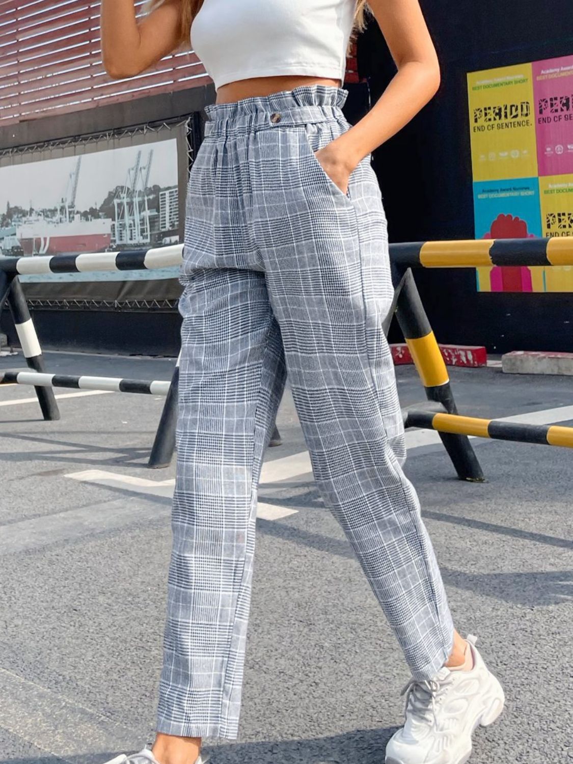 Outfit Flow - Plaid Elastic Waist Straight Pants