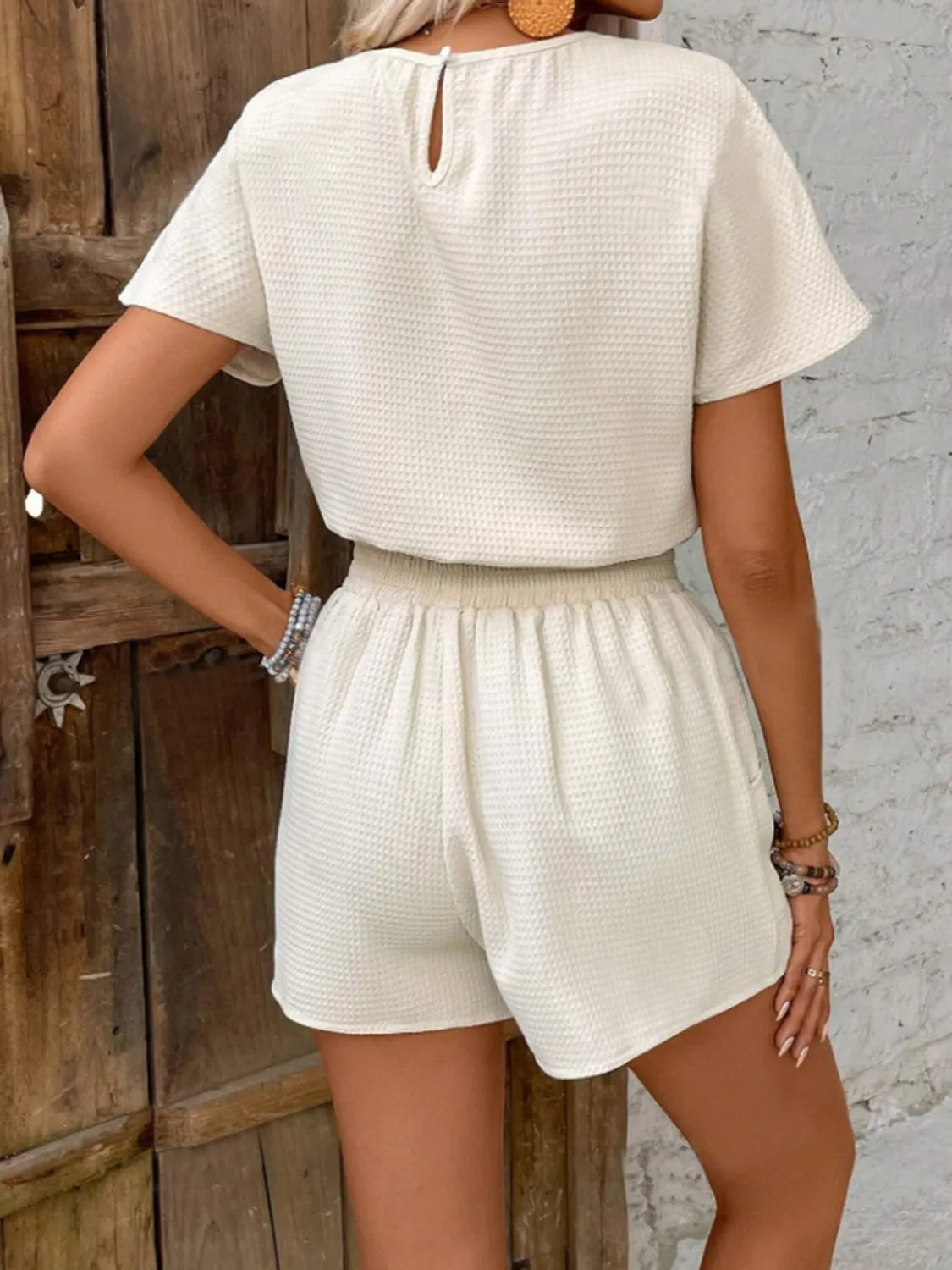Round Neck Short Sleeve Top and Shorts Set OutfitFlow