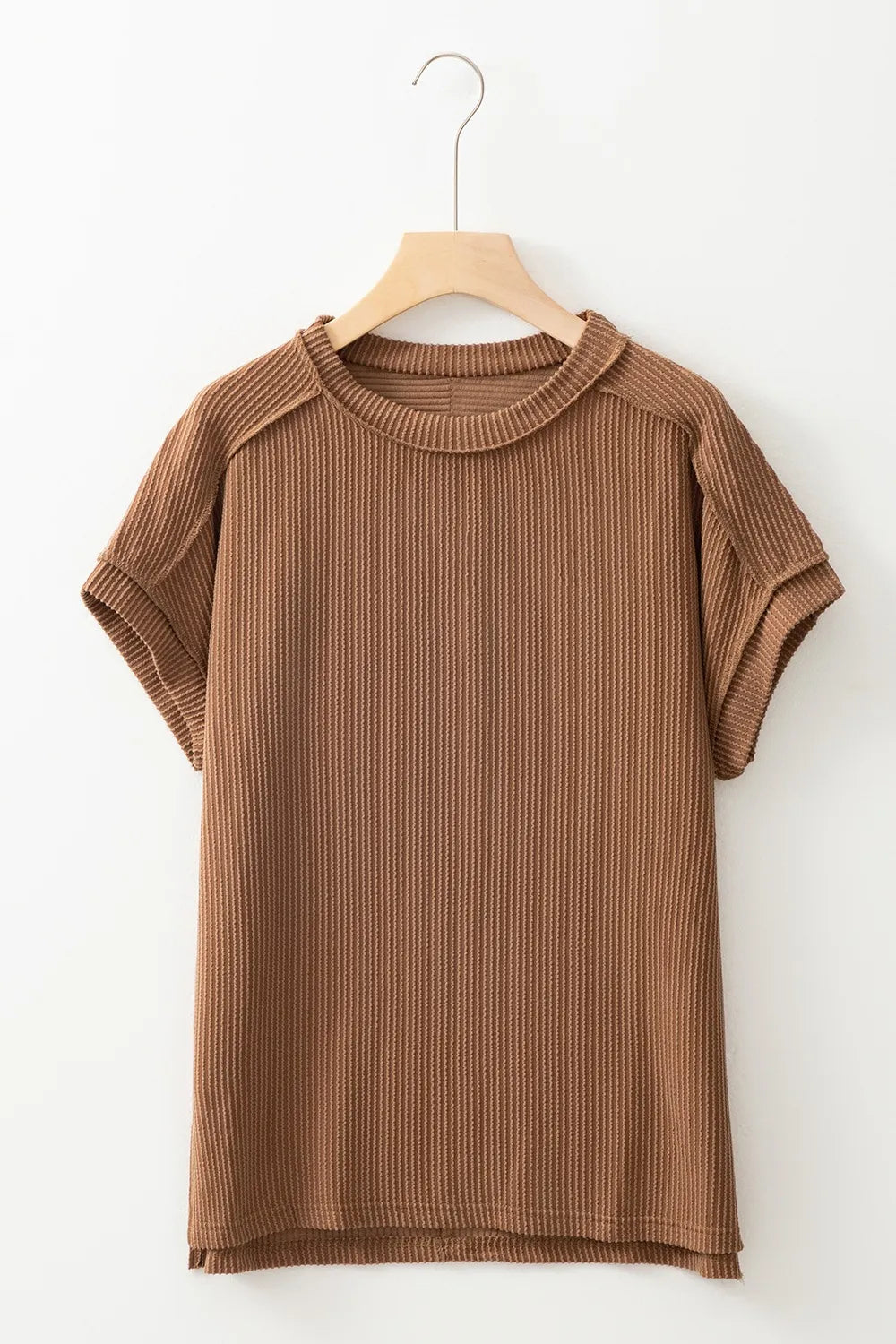 Casual Ribbed Short Sleeve Round Neck T-Shirt OutfitFlow