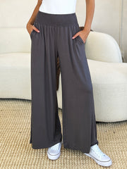 Double Take Full Size Smocked Wide Waistband Wide Leg Pants