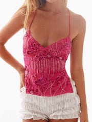 Embroidered Sequin Tie Back Cami OutfitFlow