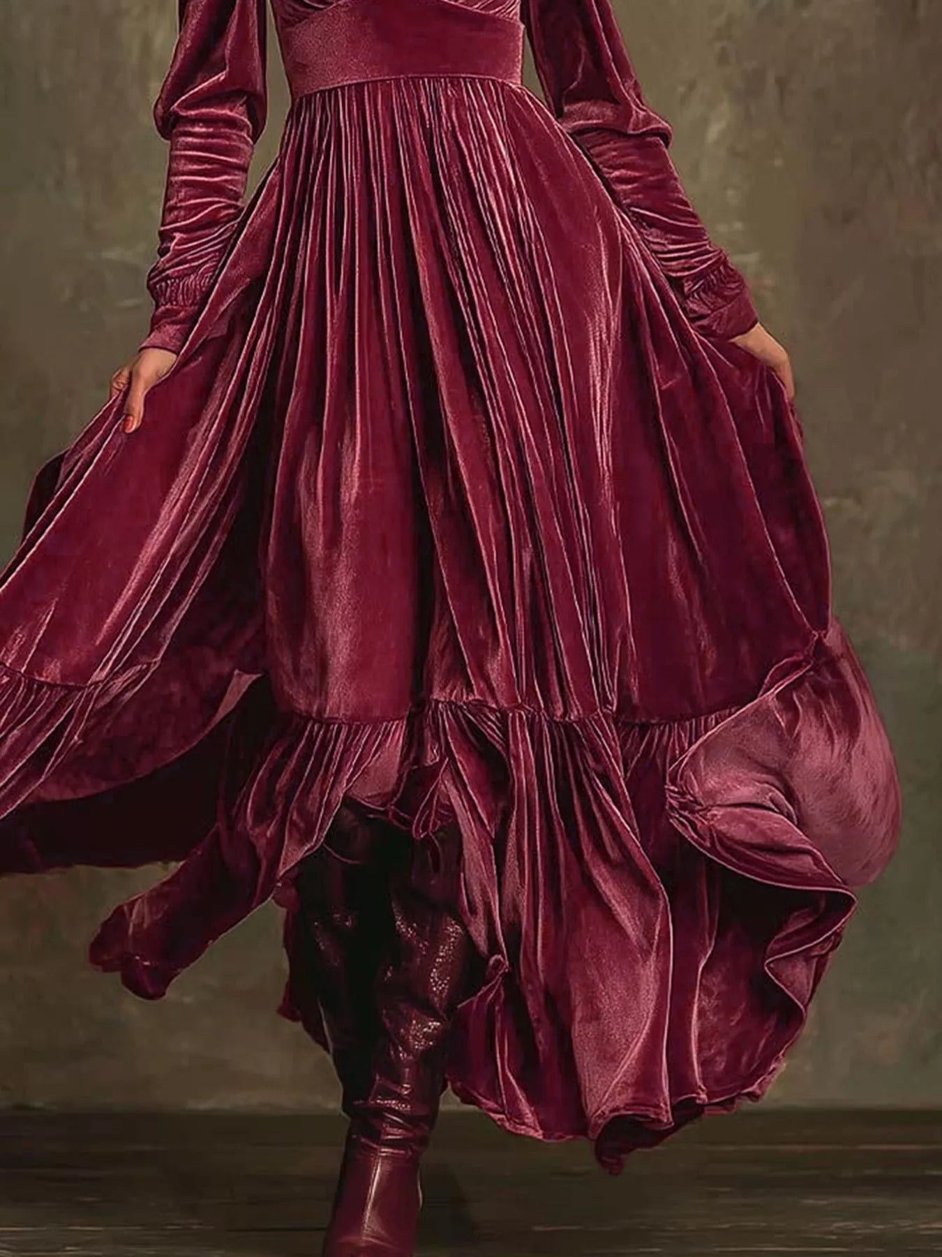 Ruffled Hem Long Sleeve Dress OutfitFlow