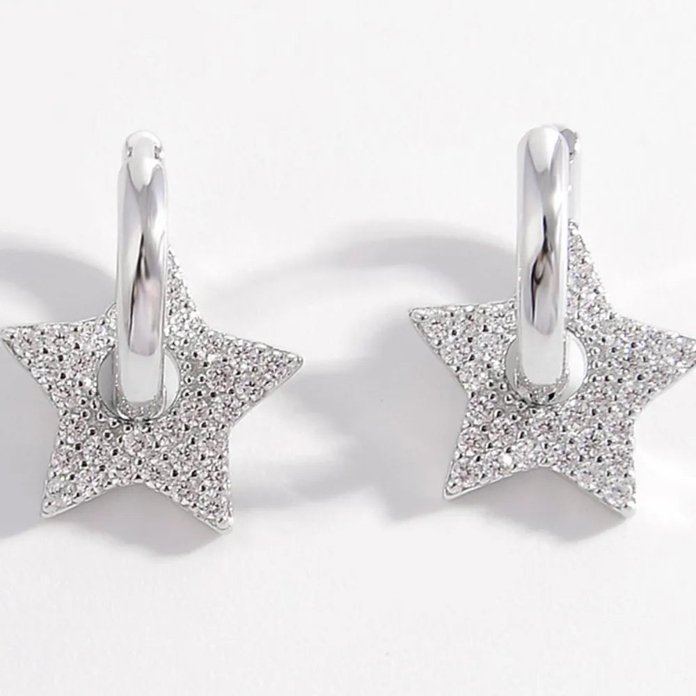925 Sterling Silver Zircon Star Earrings OutfitFlow