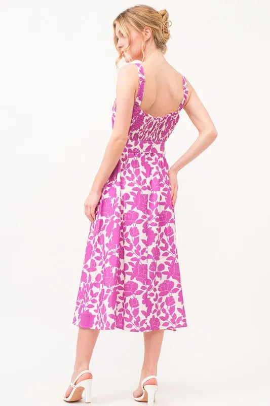 And The Why Square Neck Belted Floral Printed Midi Dress OutfitFlow