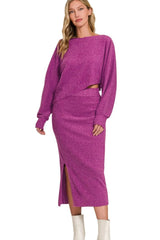 Zenana Ribbed Asymmetric Hem and Sleeve Top & Skirt Set OutfitFlow