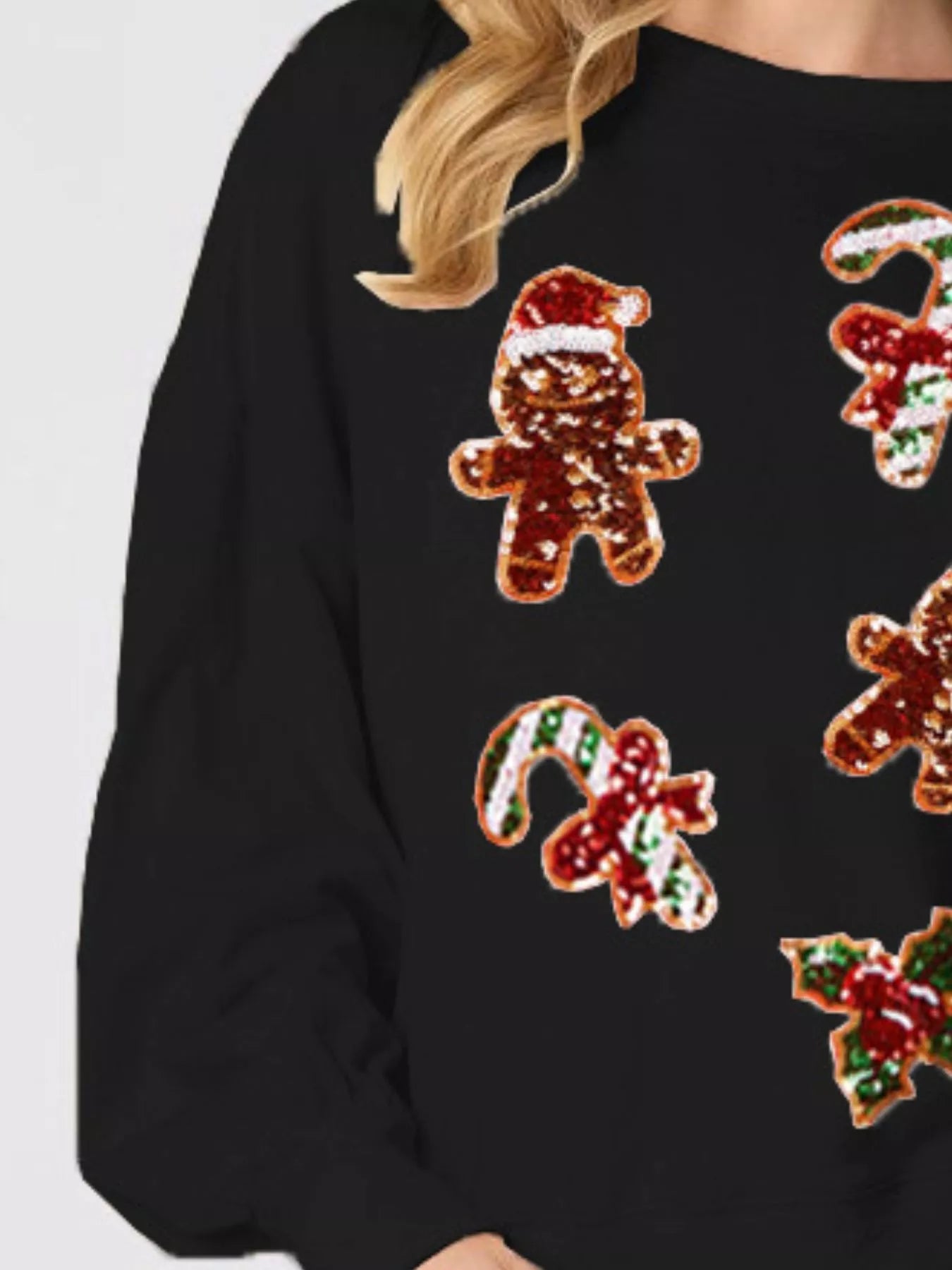 Christmas Holiday Sequined Gingerbread Sweatshirt OutfitFlow