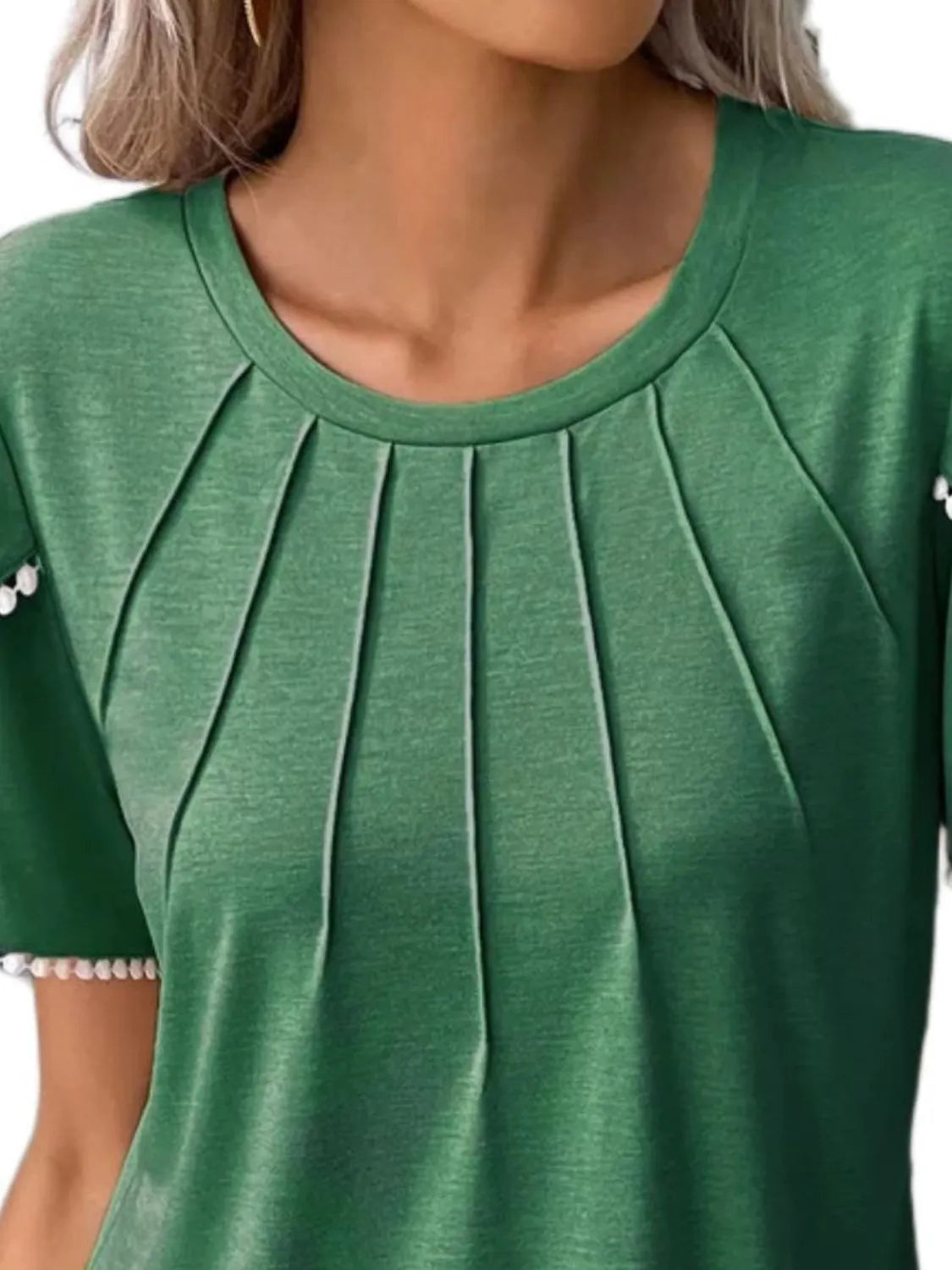 Full Size Round Neck Petal Sleeve Blouse Plus Size OutfitFlow