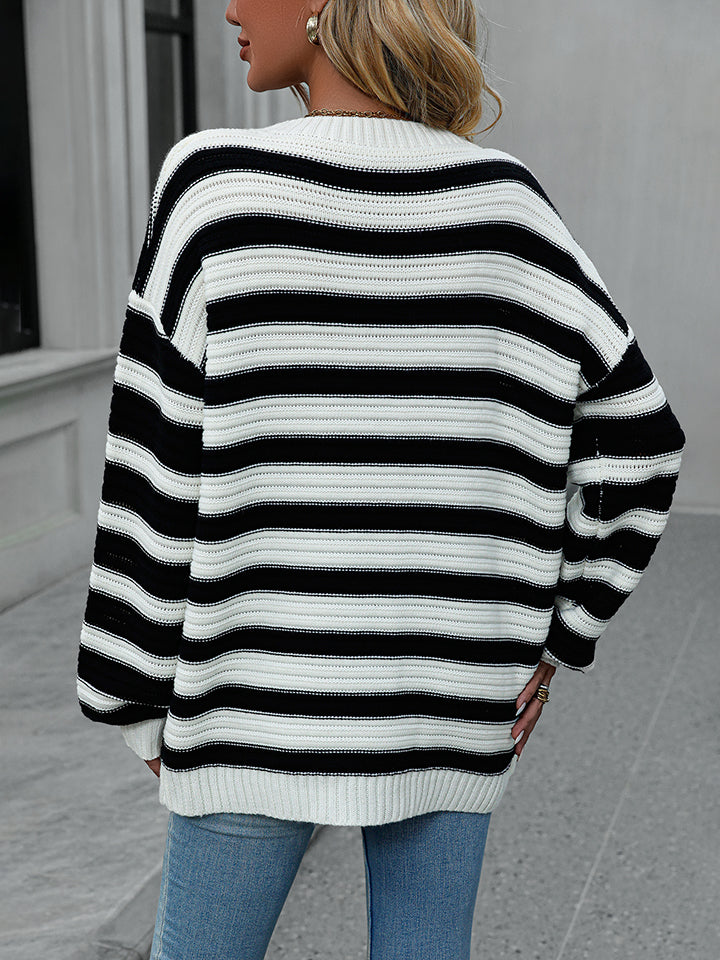 Striped Dropped Shoulder Sweater OutfitFlow