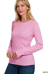 Zenana Ribbed Long Sleeve Round Neck T-Shirt OutfitFlow