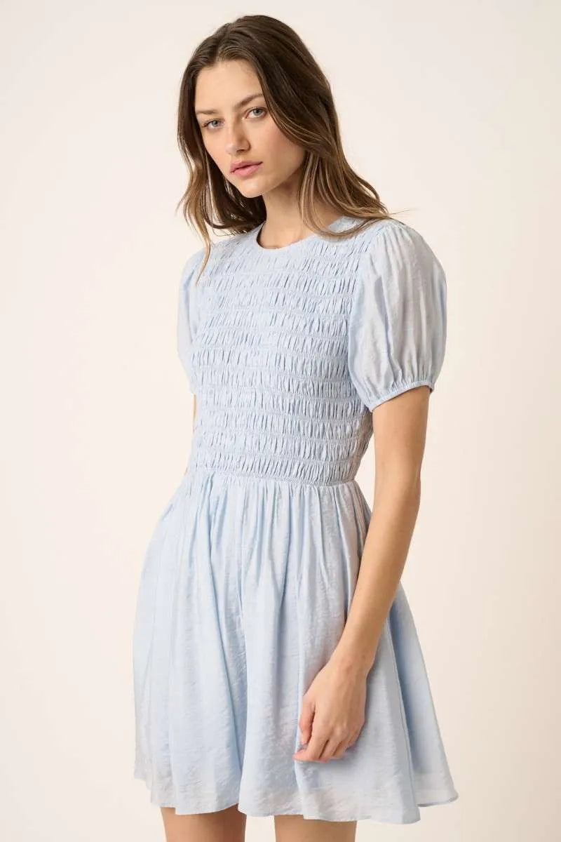 Mittoshop Smocking Detail Puff Sleeve Mini Dress OutfitFlow