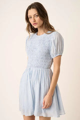 Mittoshop Smocking Detail Puff Sleeve Mini Dress OutfitFlow