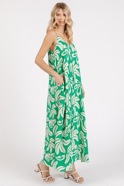 Mittoshop Printed V-Neck Maxi Cami Dress with Pockets OutfitFlow
