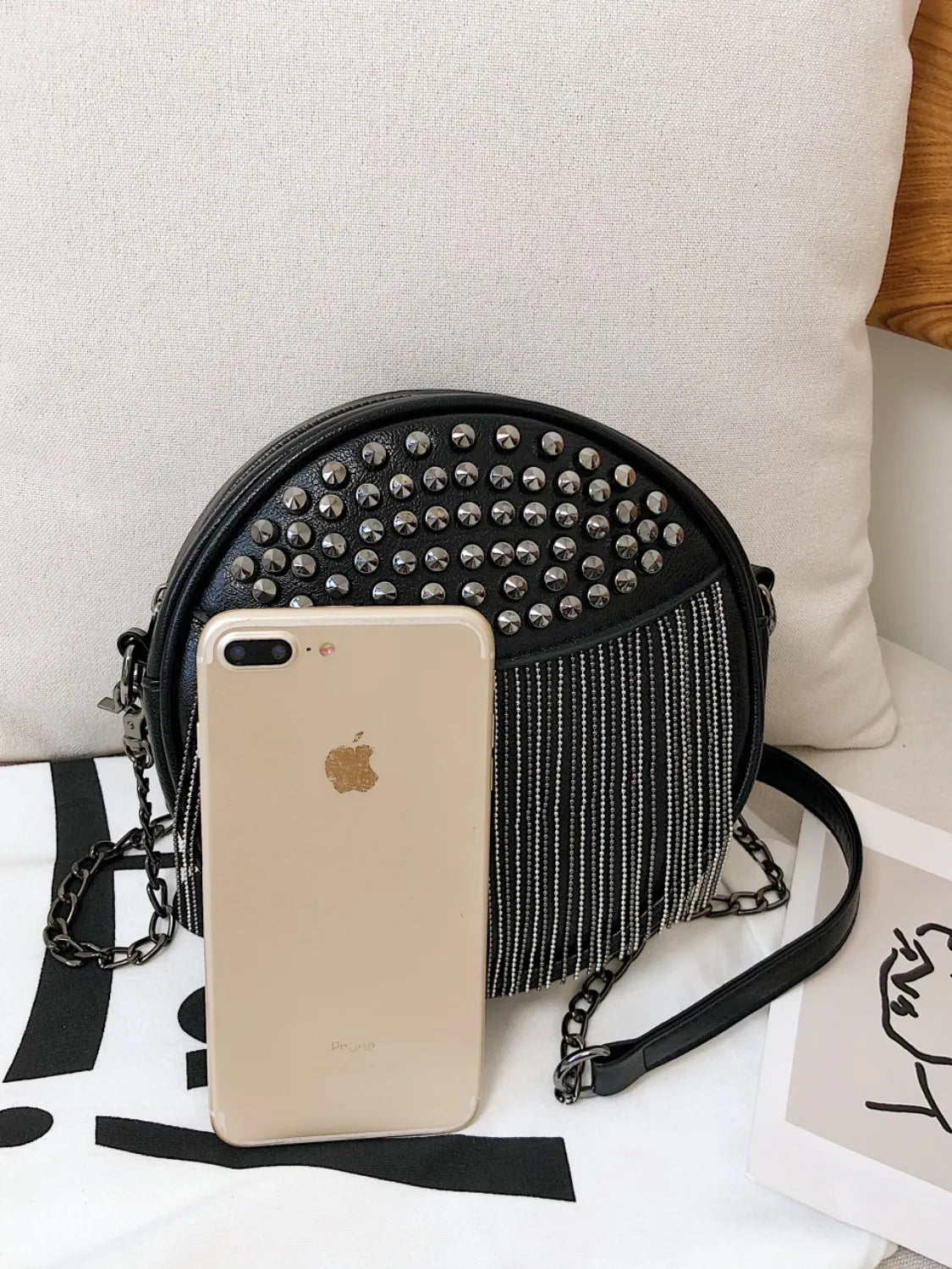 Fringe Studded PU Leather Bag OutfitFlow