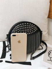 Fringe Studded PU Leather Bag OutfitFlow