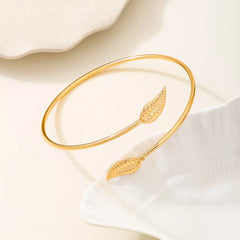 18K Gold-Plated Leaf Open Cuff Bracelet OutfitFlow
