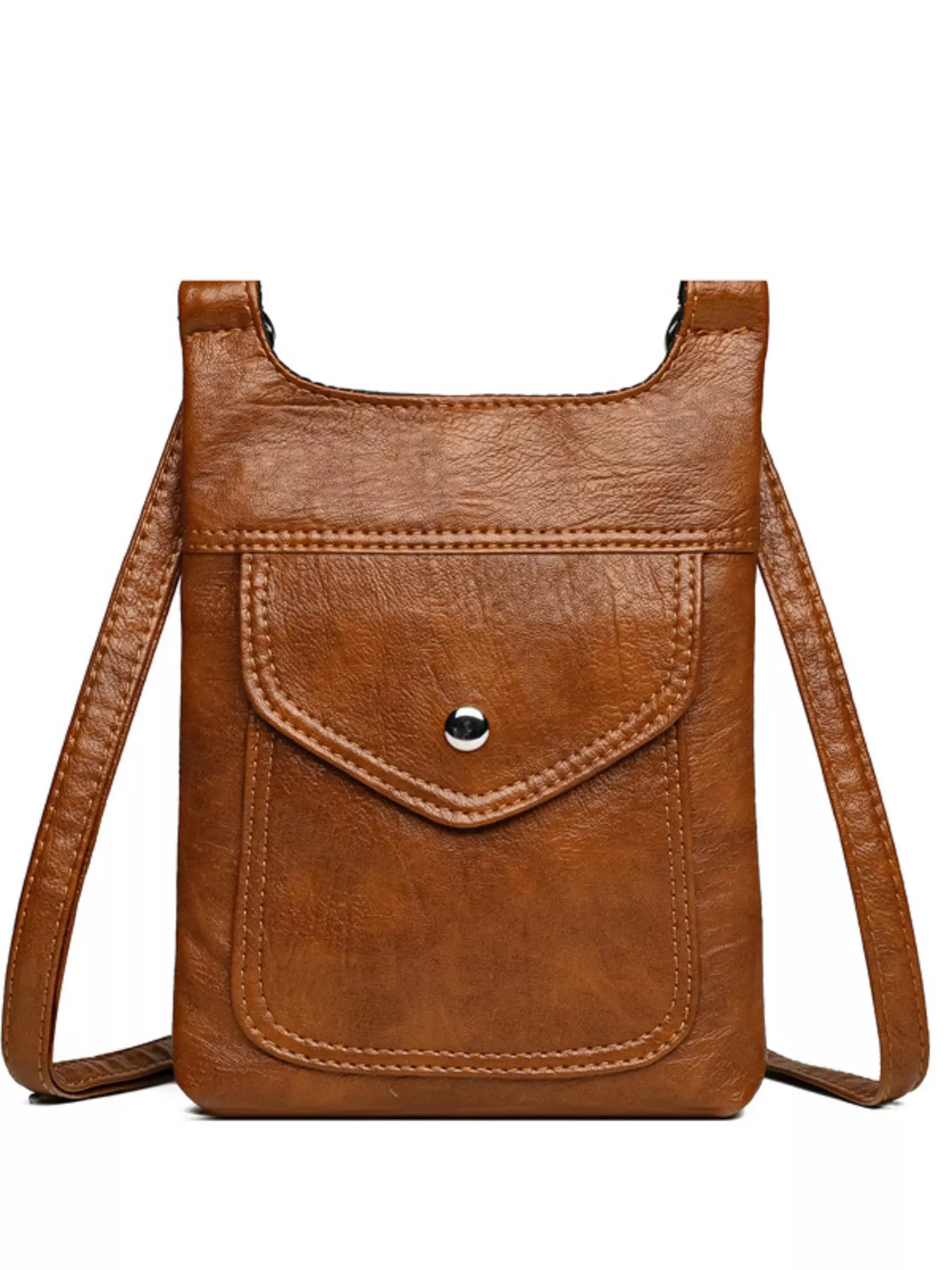 Adjustable Strap Leather Crossbody Bag Brown onesize OutfitFlow