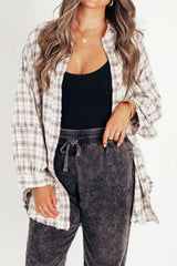 Outfit Flow - Exposed Seam Plaid Collared Neck Long Sleeve Shirt