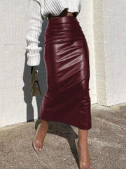 Slit Back Leather Skirt Burgundy OutfitFlow