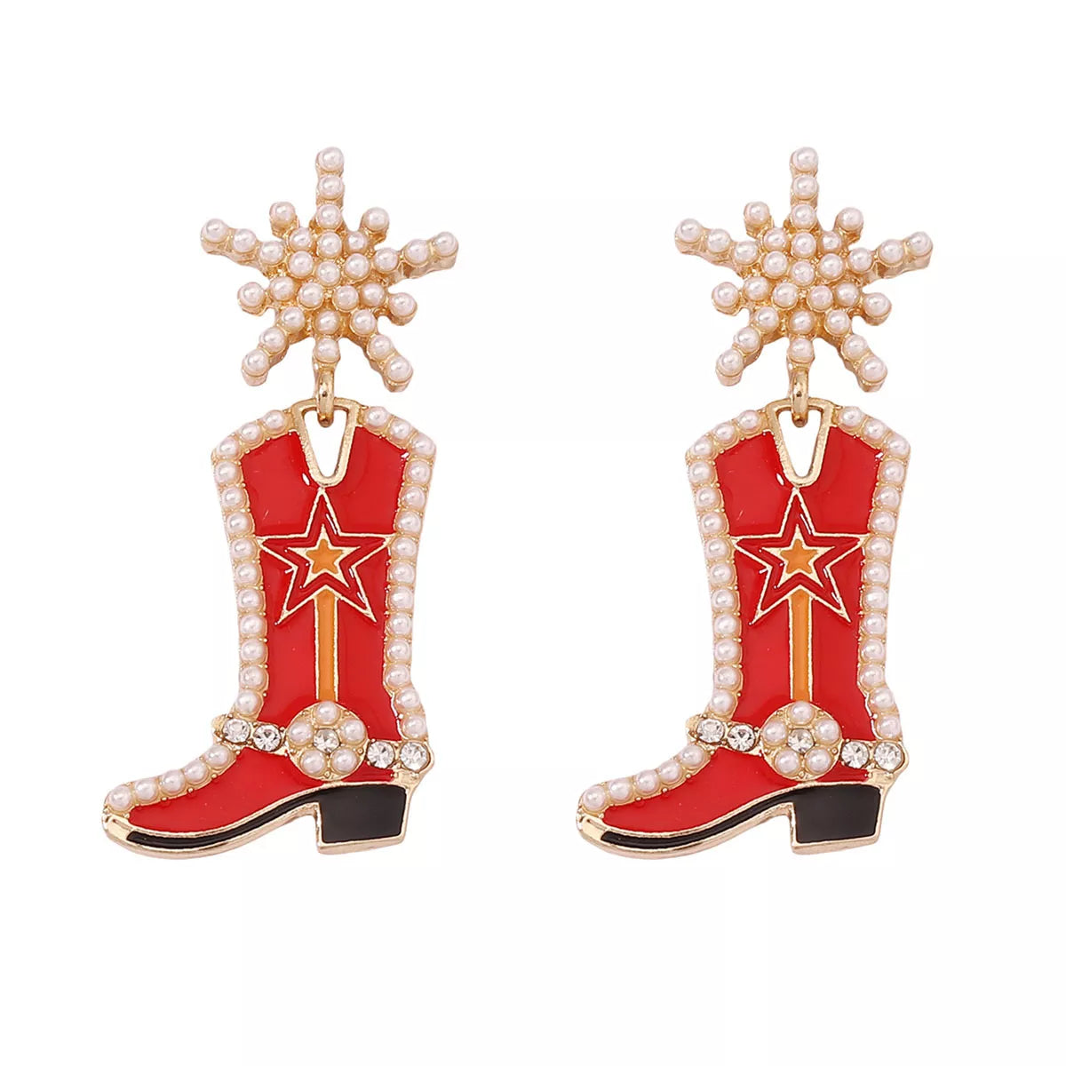 Cowgirl Boot Dangle Earrings Red onesize OutfitFlow