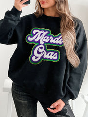 MARDI GRAS Round Neck Drop Shoulder Sweatshirt OutfitFlow