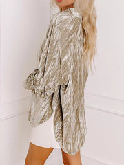 Velvet Button-Down Long Sleeve Shirt OutfitFlow