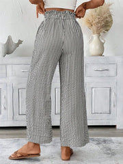 Full Size Striped Wide Leg Paper Bag Pants Plus Size OutfitFlow