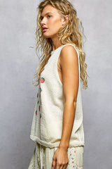 POL Strawberry Pattern Round Neck Sleeveless Sweater Top OutfitFlow