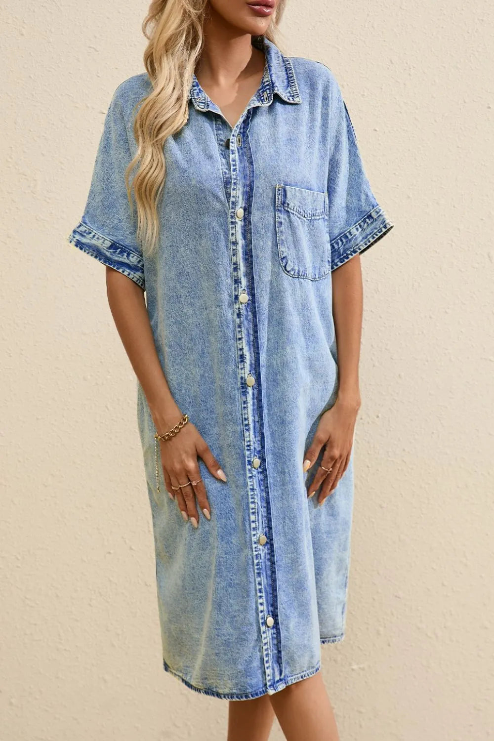 Oversized Button Down Denim Shirt Dress OutfitFlow