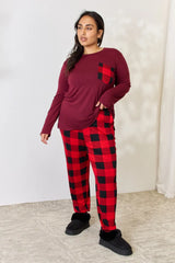 Zenana Full Size Plaid Round Neck Top and Pants Pajama Set OutfitFlow
