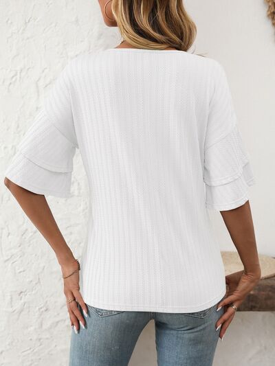 Mandy V-Neck Ruffle Half Sleeve Top OutfitFlow